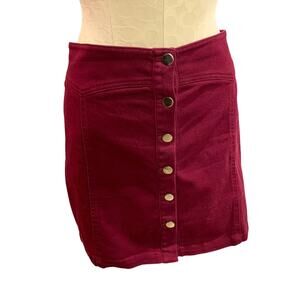 2X Forever 21+ Jean Mini Skirt Button Front Burgundy Denim
